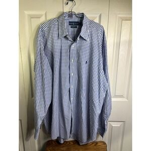 Ralph Lauren Mens XL‎ Long Sleeve Blue White Checkered Button Down Shirt